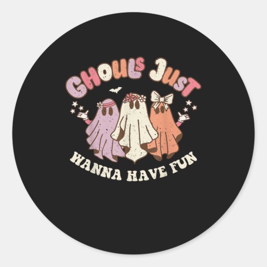 Ghouls wil gewoon plezier hebben retro Halloween G Ronde Sticker (Voorkant)