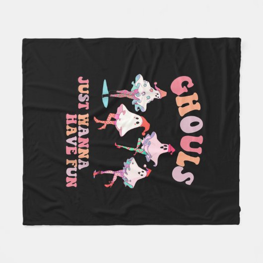 Ghouls wil gewoon plezier hebben retro Halloween K Fleece Deken (Voorkant (Horizontaal))