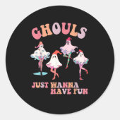 Ghouls wil gewoon plezier hebben retro Halloween K Ronde Sticker (Voorkant)