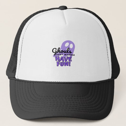 Ghouls wil gewoon plezier luiaard Halloween Trucker Pet (Voorkant)