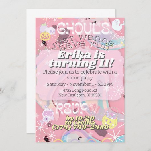 Ghouls wil gewoon plezier pastel Halloween uitnodi Kaart (Voorkant / Achterkant)