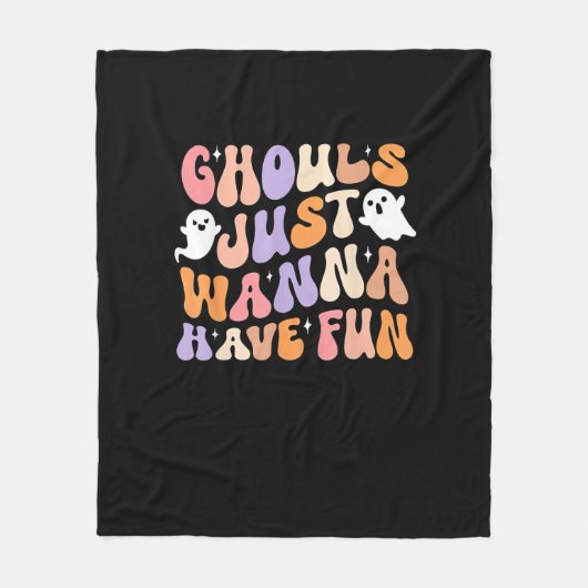Ghouls wil gewoon plezier spooky seizoen Groovy Ha Fleece Deken (Voorkant)