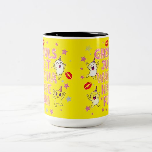 Ghouls willen gewoon plezier hebben in het T-shirt Tweekleurige Koffiemok (Center)