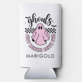 Ghouls willen gewoon plezier roze spook Halloween Seltzer Blikjeskoeler (Achterkant)