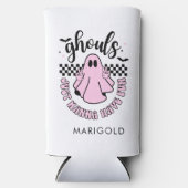 Ghouls willen gewoon plezier roze spook Halloween Seltzer Blikjeskoeler (Voorkant)