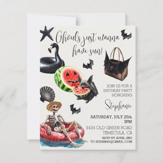 Ghouls willen zon zomerfeest kaart (Voorkant)