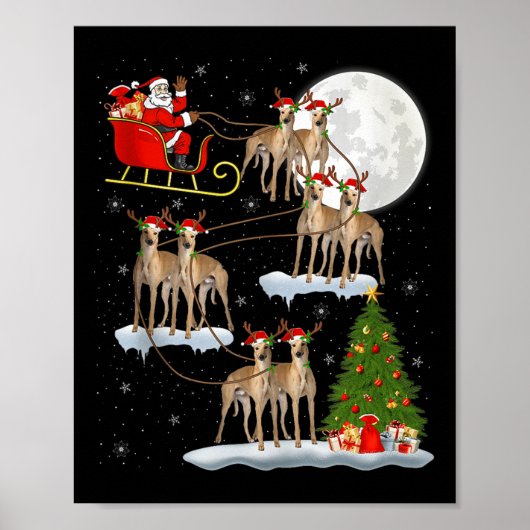 Ghound Dog Santa Sleigh Flying Funny Magical Chris Poster (Voorkant)