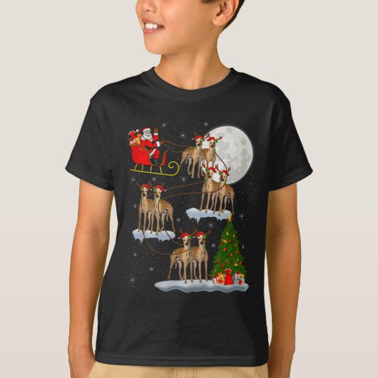 Ghound Dog Santa Sleigh Flying Funny Magical Chris T-shirt (Voorkant)