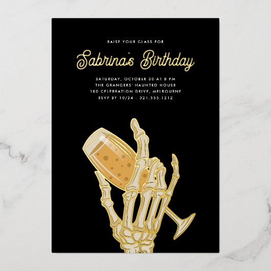 Ghovake Champagne Halloween Birthday Party Folie Uitnodiging (Voorkant)