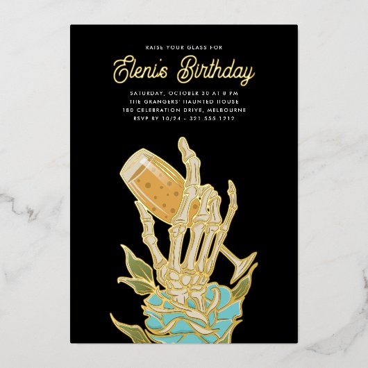 Ghovake Champagne Halloween Birthday Party Folie Uitnodiging (Voorkant)