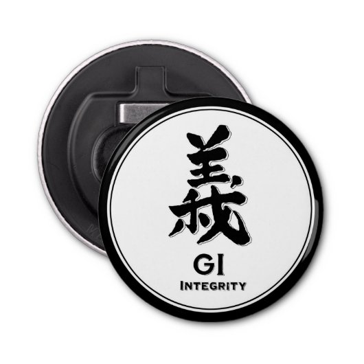 GI integriteitsbushido deugd samurai kanji tattoo Button Flesopener (Voorkant)