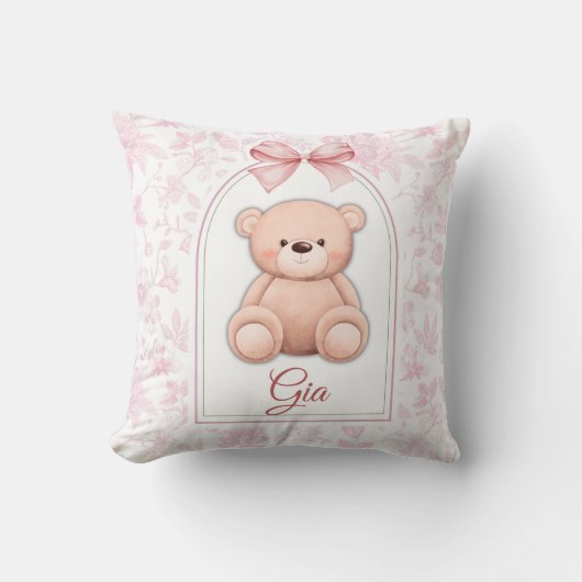 Gia | Aangepaste Roze Teddybeer Nursery Design Kussen (Voorkant)