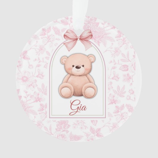 Gia | Aangepaste Roze Teddybeer Nursery Design Ornament (voorkant)