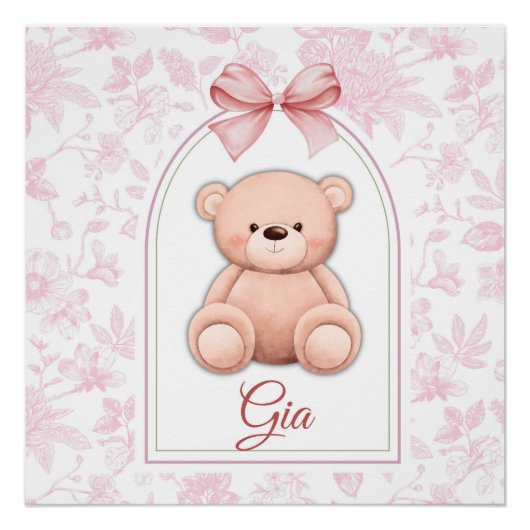 Gia | Aangepaste Roze Teddybeer Nursery Design Perfect Poster (Voorkant)
