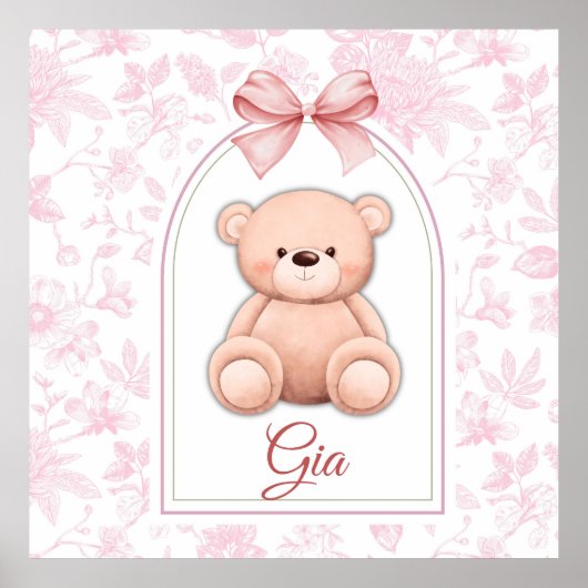 Gia | Aangepaste Roze Teddybeer Nursery Design Poster (Voorkant)