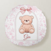 Gia | Aangepaste Roze Teddybeer Nursery Design Rond Kussen (Voorkant)