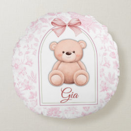Gia | Aangepaste Roze Teddybeer Nursery Design Rond Kussen