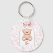 Gia | Aangepaste Roze Teddybeer Nursery Design Sleutelhanger (Voorkant)