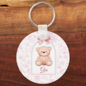 Gia | Aangepaste Roze Teddybeer Nursery Design Sleutelhanger (Voorkant)