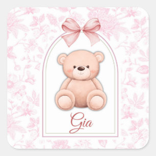 Gia Aangepaste Roze Teddybeer Nursery Design Vierkante Sticker