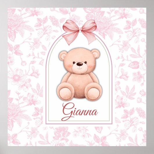 Gianna | Aangepaste Roze Teddybeer Nursery Design Poster (Voorkant)