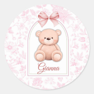 Gianna Aangepaste Roze Teddybeer Nursery Design Ronde Sticker