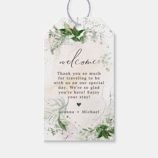 GIANNA Boho Etherial Greenery Wedding Welcome Bag Cadeaulabel (Voorkant)