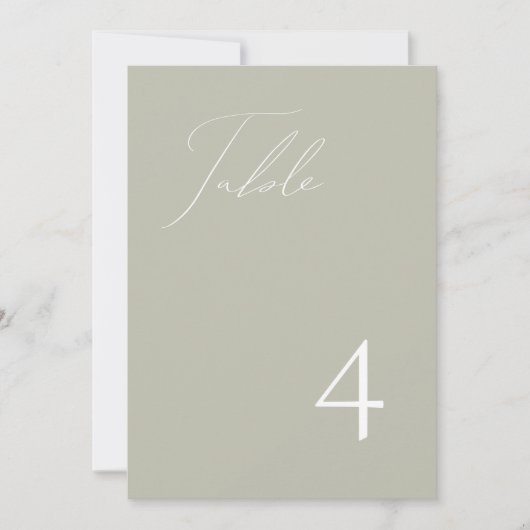 GIANNA Elegant Script Sage Green Table Number Kaart (Voorkant)