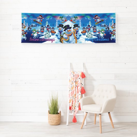 Giant 2,5 x 8-inch kerstvinyl Banner Snow scène (Insitu)