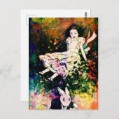 Giant Alice in Wonderland en White Rabbit Briefkaart (Voorkant / Achterkant)