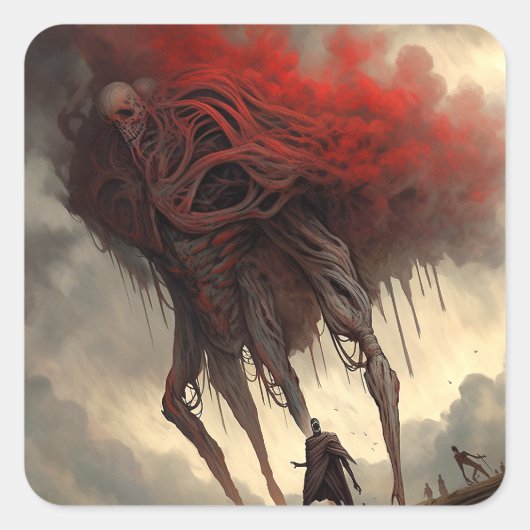 Giant Alien Walking Science Fictie Horror Art Vierkante Sticker (Voorkant)