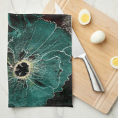 Giant Art Deco Flowers in Aqua Theedoek (Quarter Fold)