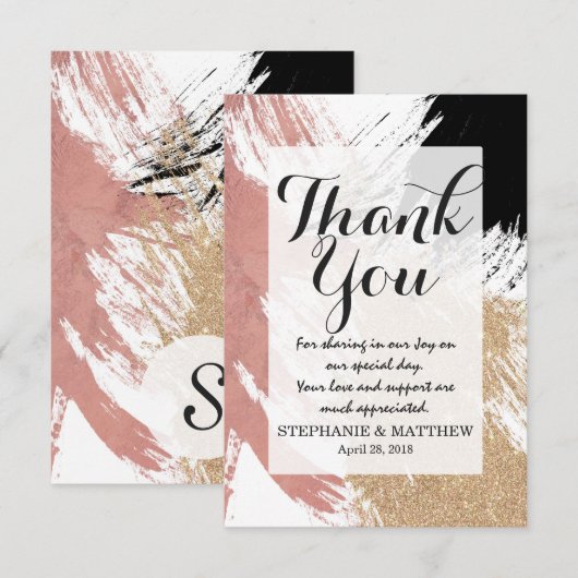 Giant Artsy Brushstrokes in Gold Roos Gold Glitter Bedankkaart (Voorkant / Achterkant)