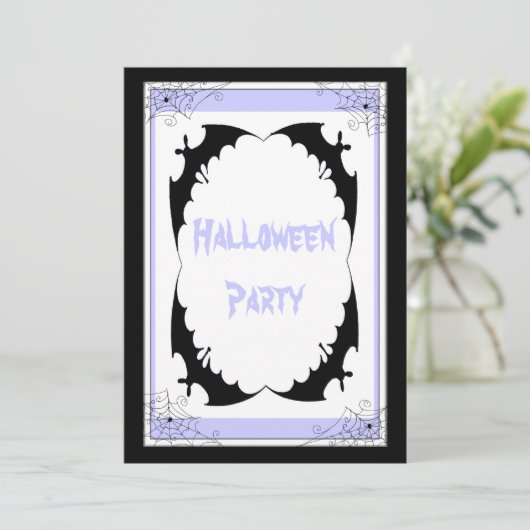 Giant Black Bats & Cobwebs Halloween Party Kaart (Staand voorkant)