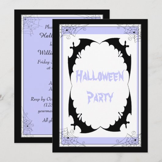 Giant Black Bats & Cobwebs Halloween Party Kaart (Voorkant / Achterkant)