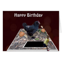 Giant Black Eating Rooster Birthday Kaart