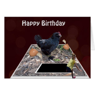 Giant Black Eating Rooster Birthday Kaart