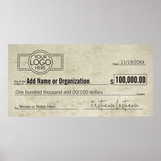 Giant Blank Check voor Sweepstakes, Awards, Liefda Poster (Voorkant)