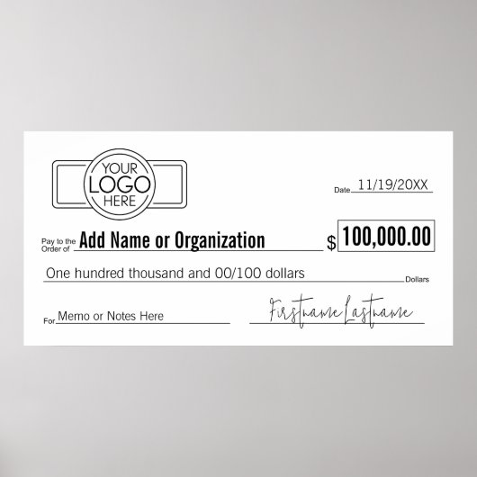 Giant Blank Check voor Sweepstakes, Awards, Liefda Poster (Voorkant)