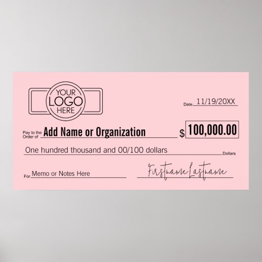 Giant Blank Check voor Sweepstakes, Awards, Liefda Poster (Voorkant)