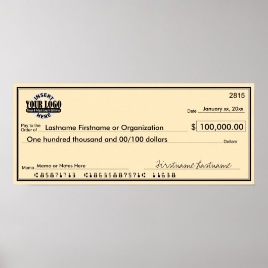 Giant Blank Check voor Sweepstakes & Awards Poster (Voorkant)
