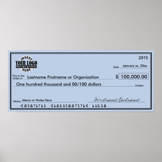 Giant Blank Check voor Sweepstakes & Awards Poster (Voorkant)