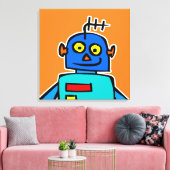 Giant Blue Cartoon Robot Canvas afdrukken (Insitu (Woonkamer))