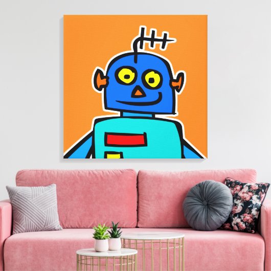 Giant Blue Cartoon Robot Canvas afdrukken (Insitu (Woonkamer))