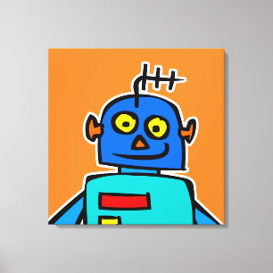 Giant Blue Cartoon Robot Canvas afdrukken
