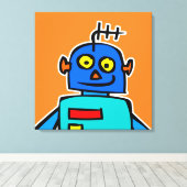 Giant Blue Cartoon Robot Canvas afdrukken (Insitu (Houten vloer))