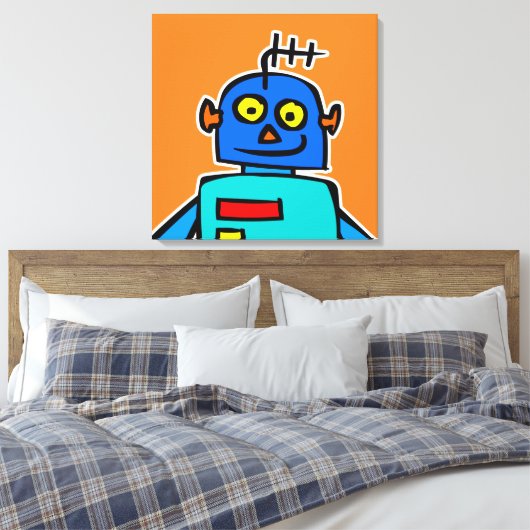 Giant Blue Cartoon Robot Canvas afdrukken (Insitu (Slaapkamer))