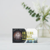 Giant camera lens portret foto en logo visitekaartje (Staand voorkant)