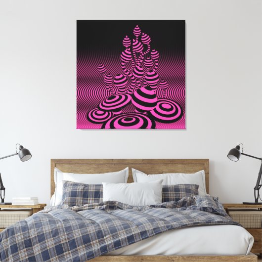 Giant Canvas Neon Fuchsia Magic Mushrooms 1m². (Insitu (Slaapkamer))