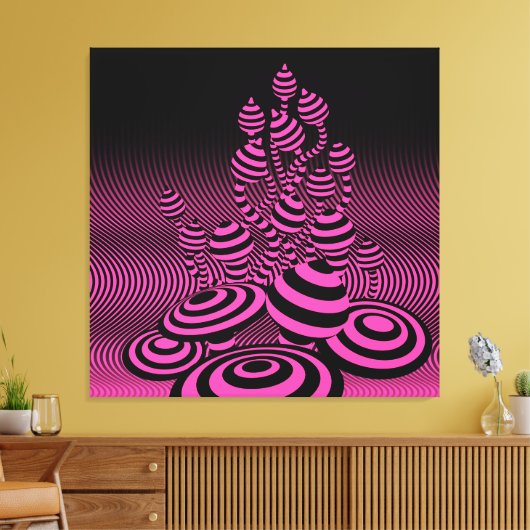 Giant Canvas Neon Fuchsia Magic Mushrooms 1m². (Insitu (Woonkamer))